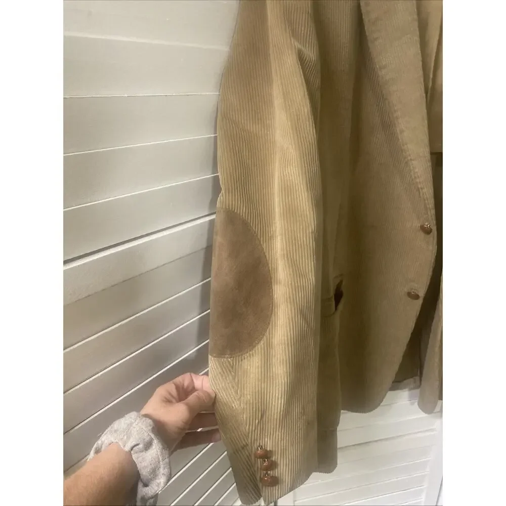 60s 70s Brookleigh Corduroy Camel Brown Men’s Blazer Jacket Sz 46L Elbow Patch